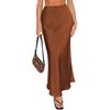 Maxi Skirt Women High-Waist Smooth Satin Long Skirt with Zipper Solid Color Spring