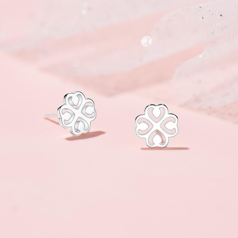 Flower Stud Earrings Women's Hollow Pattern Glossy Earrings Small Fresh Japanese and Korean Style Accessories