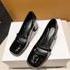 French Retro Thick Heel Small Leather Shoes Fashion Dress Square Head Mary Jane High Heel Single Shoes Women