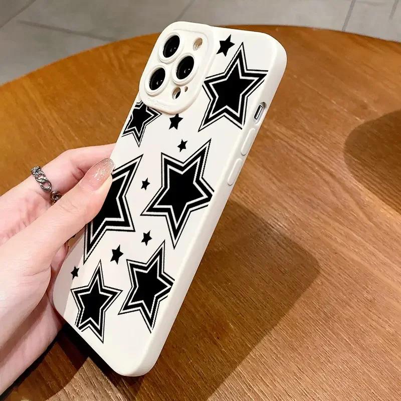 Cute Black Stars Silicone Phone Case For iPhone 16 15 14 13 12 11 Pro Max 13 Mini XS Max XR X 7 8 Plus SE 2020 Shockproof Cover