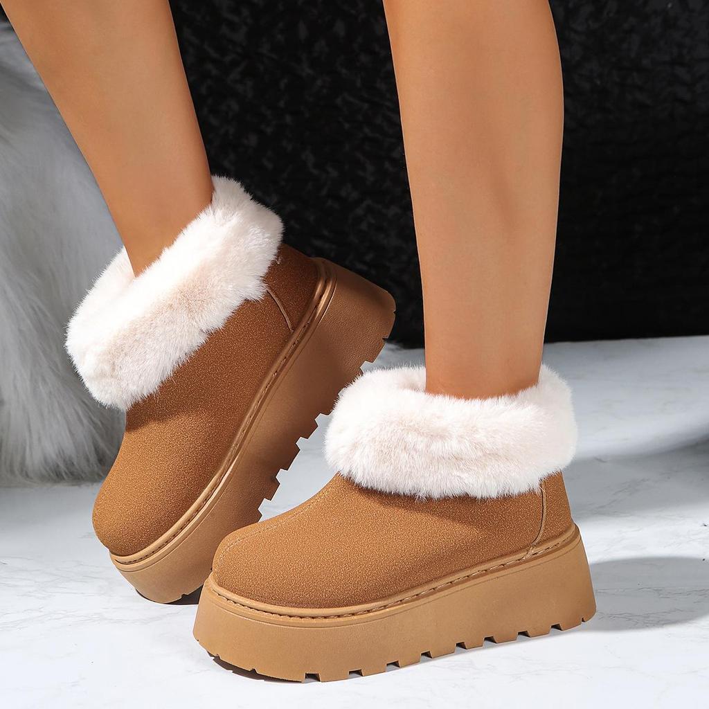 Women's 2025 Fashion Snow Boots - Platform Ankle Boots with Fur Trim and Velvet Lining