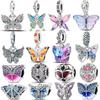 925 Silver Butterfly Series Charms Zirconium Round Charm Bead Dangle Bracelet Necklace DIY Jewelry