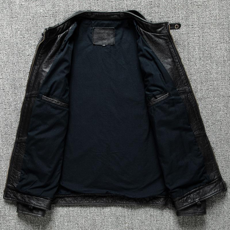 Retro First-layer Pure Cowhide Leather Jacket for Men, Short Washed and Distressed Motorcycle Leather Jacket