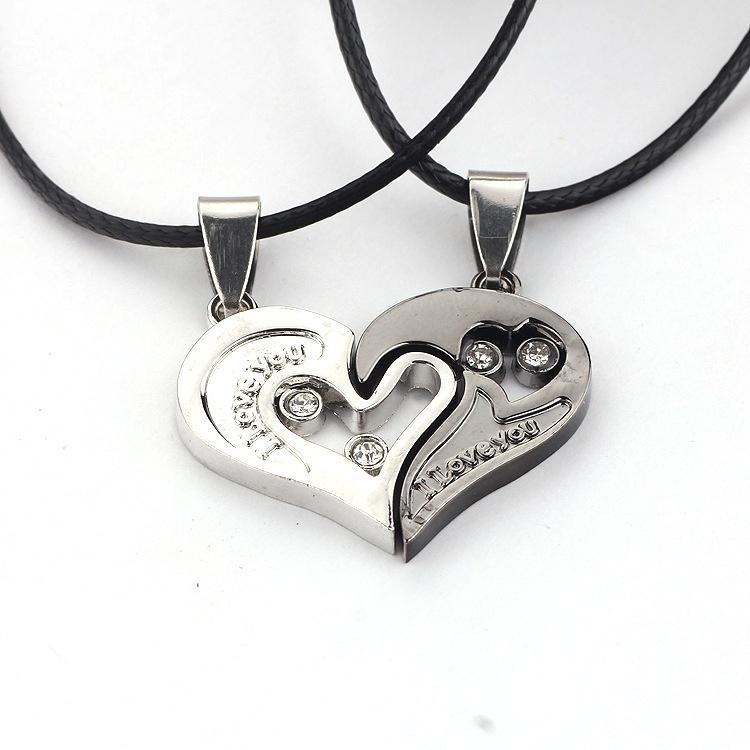 New Single Heart Couple Necklace Heart Shaped Diamond Pendant Valentine Gift Couple Pendant