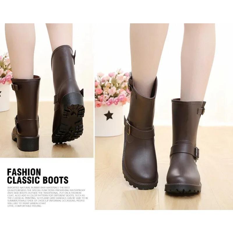 Fashion New Style Quality Fashionable Women's Rain Boots for All Seasons with Thick Non-slip Soles Waterproof Rain Shoes Snow Punk Shoes