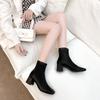 Martin Boots Women's New Women's Boots Winter Wind Square Head Rear Zipper Short Boots Women's Thick Heel Medium Heel Boots Women's