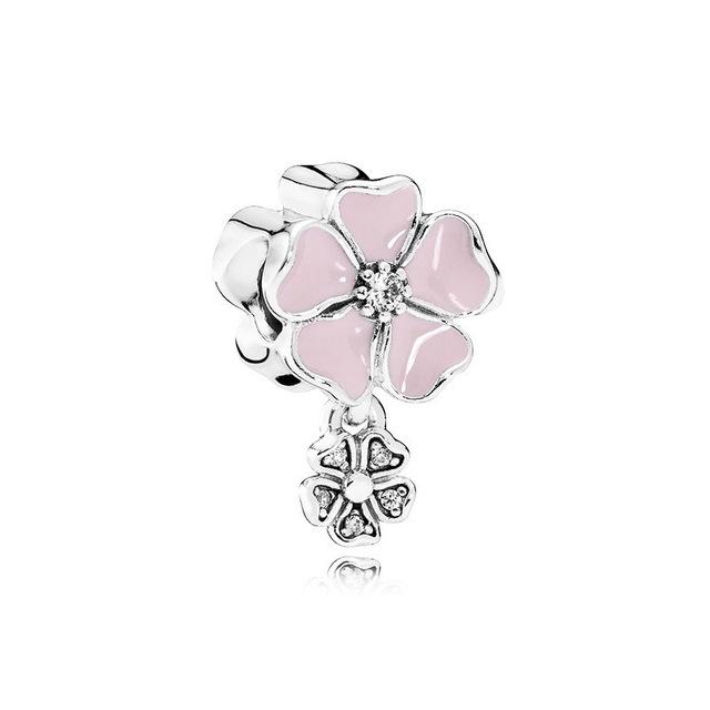 New Fashion Charm Original Pink Lotus Rose Flower Balloons Heart Beads Fit Original Fasion Ladies Bracelet Jewelry Accessories