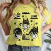 Women T-shirts New Ladies Casual Female Clothes Tops Black Cat Books Print Ladies Tees Tshirt Cartoon Graphic T-Shirt Clothing