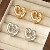 Vintage Golden Plated Metal Double Sided Hollow Heart Earring for Women Geometric Love Stud Earrings Jewelry Accessories