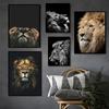 Solid Wood Frame Wild Lion Animal Poster Art Print Wall Pictures Nordic Black and White Canvas Painting Living Room Minimalism Pop Art Home Decor