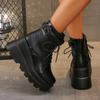 2024 New Fashion Versatile High Quality Winter Women's Boots Round Toe Lace-up Thick Sole Zipper Decoration Women's Shoes