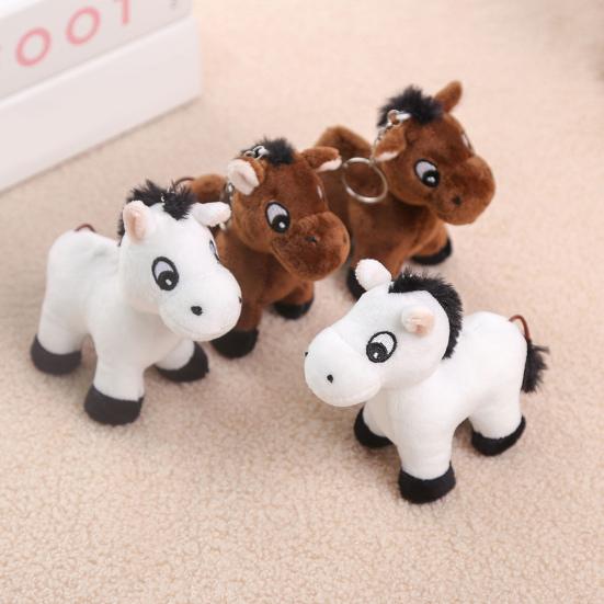 Cute Cartoon Plush Horse Doll Keychain Miniature Stuffed Animal Keyring Bag