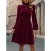Fahion Elegant Long Sleeve Women Dress Autumn Office Lady Lantern Sleeve Dresses Winter Solid Color Turtleneck Vestidos 30485