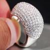 Full Bling Iced Out Rings Women for Wedding Engagement Band Accessories Luxury Silver Color CZ Modern Fashion Jewelry