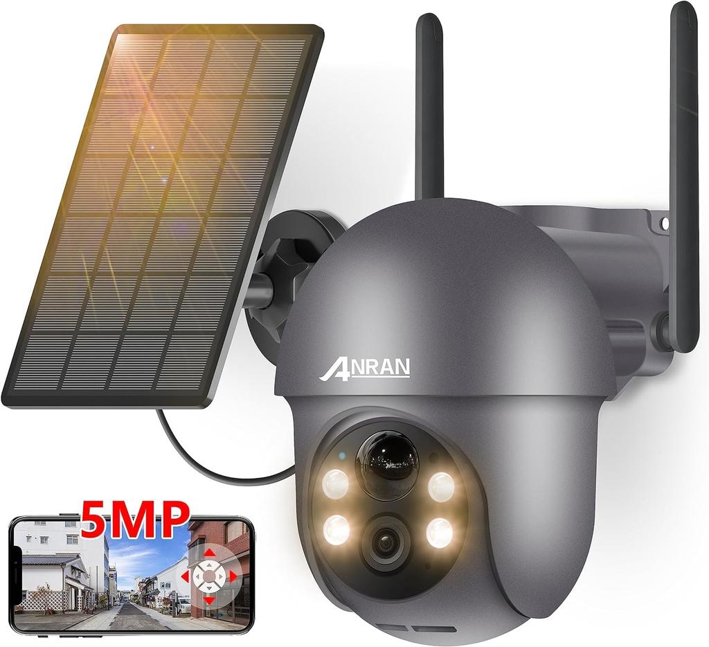 ANRAN Outdoor Solar Security Camera with 5MP Fully and Color Night Features 5dBi Night Color Alexa Infrared Night PIR Human Voice and Light Family