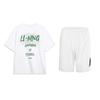 Li Ning American Vintage Round Neck Short Sleeve Elastic Waist Five Point Pants Casual Sports Suit Unisex Suit White AHSU803-1+YKSU157-1