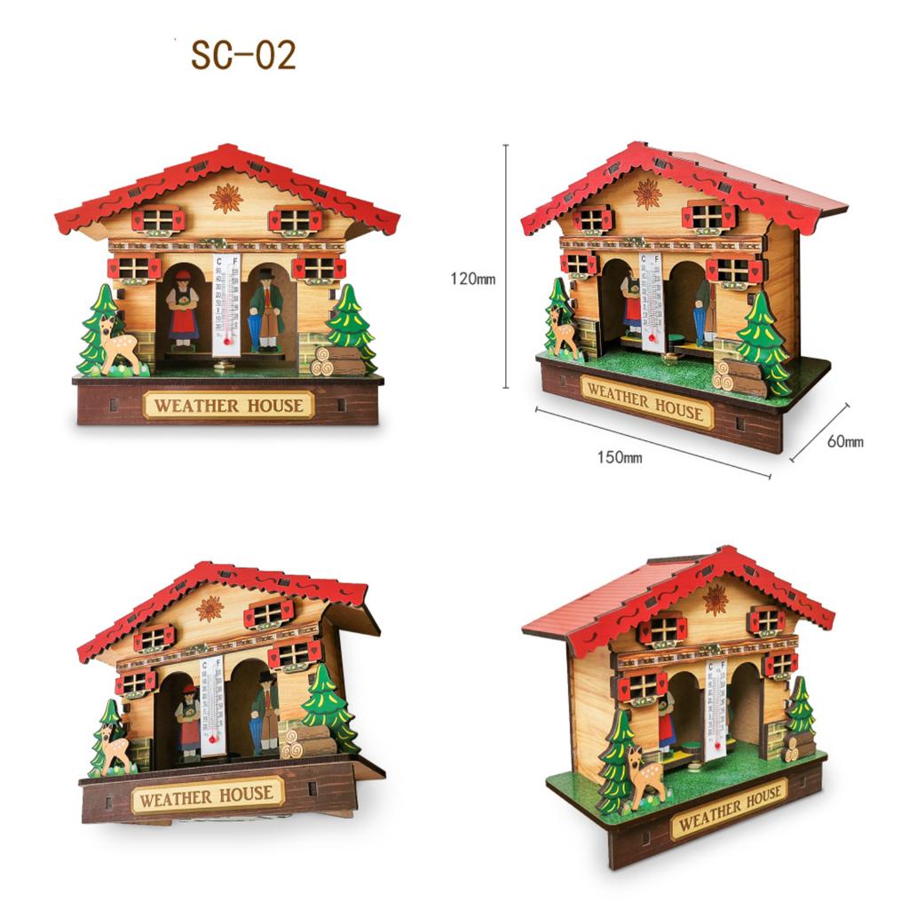 Creative Wooden House Barometer Thermometer,Wall Mounted Weather Hygrometer Home