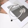 Women Double Layer Necklace Faux Pearls Heart Pendant Choker Necklace Hip Hop Style Short Necklace Jewelry Accessories