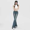 Y2K Flare Jeans Vintage Strecthy Low Waisted Denim Pants Women Grunge Korean Style Jeans Casual Streetwear