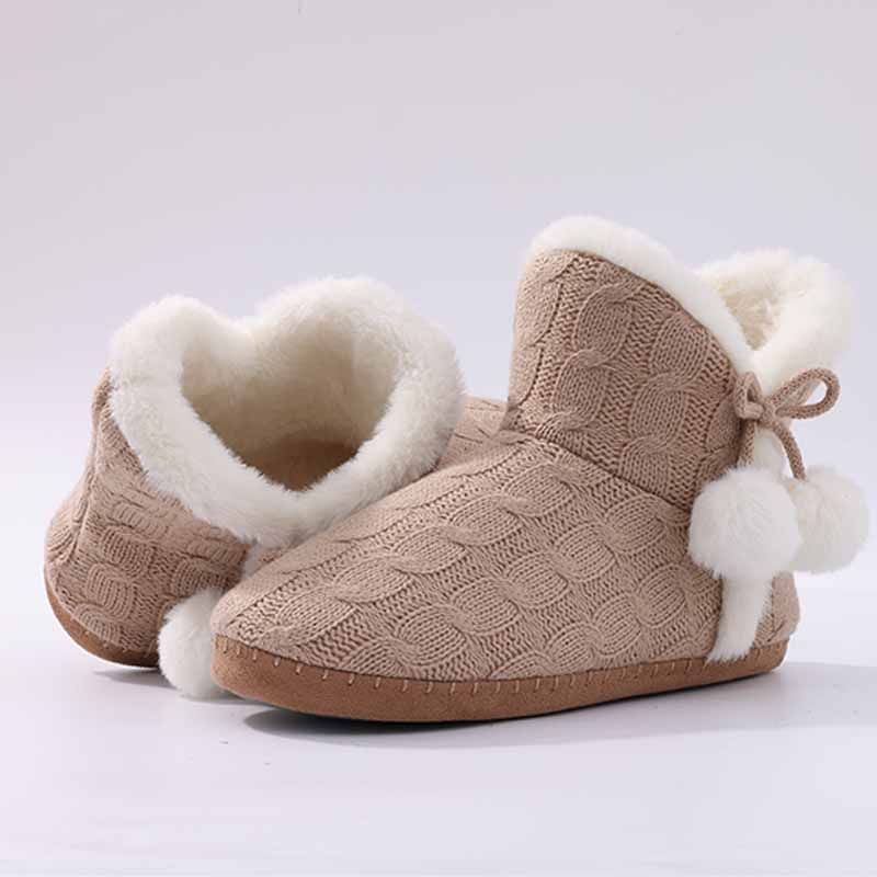 Fashion Comwarm Fur Fuzzy Snow Boots For Women Knit Plush Winter Slippers Non-slip Furry Flat Ankle Boots Warm Fluffy House Cotton Shoes