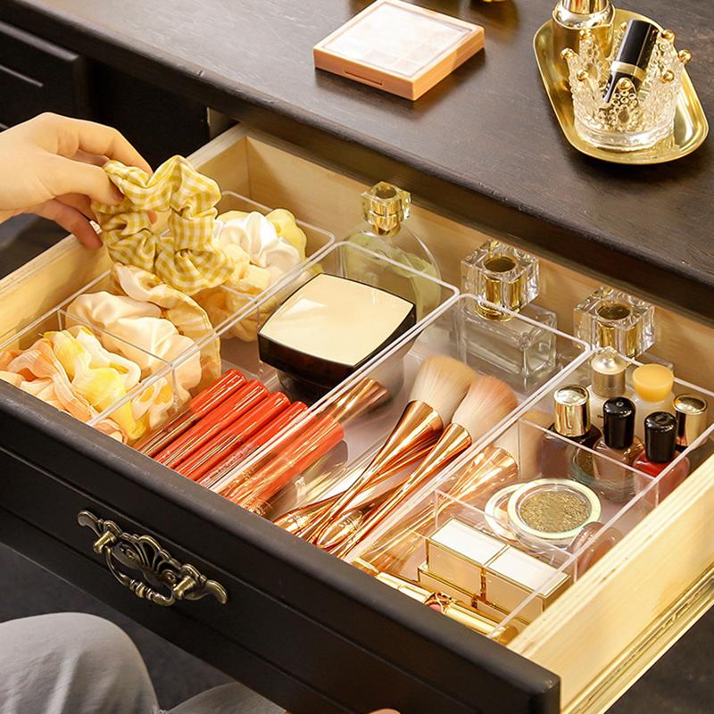 Clear Acrylic Makeup Layered Storage Box Dressing Table Cosmetic Lipstick Finishing Grid Box Desktop Drawer Storage Compartment