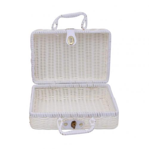 Portable PP Rattan Baskets Picnic Storage Basket Retro Wicker Suitcase Woven Hand Gift Box Sundries Cosmetic Organizer Boxs