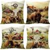 Set of 4 Rural Cow Pattern Pillowcases In European Plaid Style