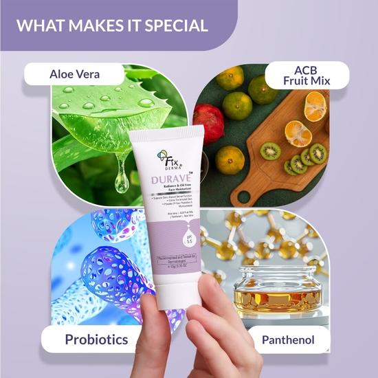 Fixderma Durave Radiance & Oil Free Face Moisturizer with Probiotics | Увлажняющий крем для лица | Увлажняющий крем для лица для женщин и мужчин - 10 г