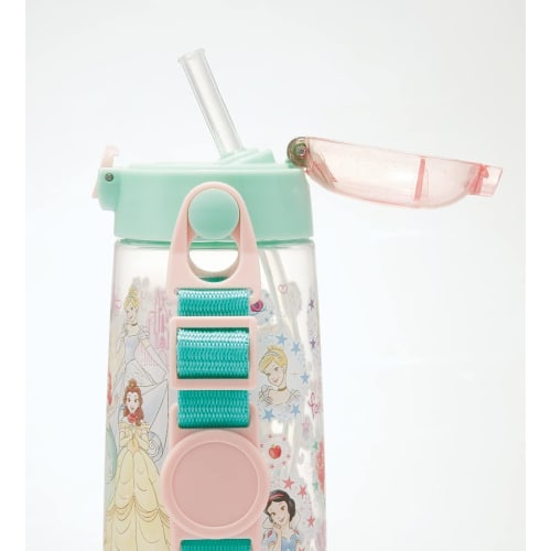 Skater Water Bottle 480ml Children's Clear Bottle with Straw Disney Princess 23 Girls PDSH5