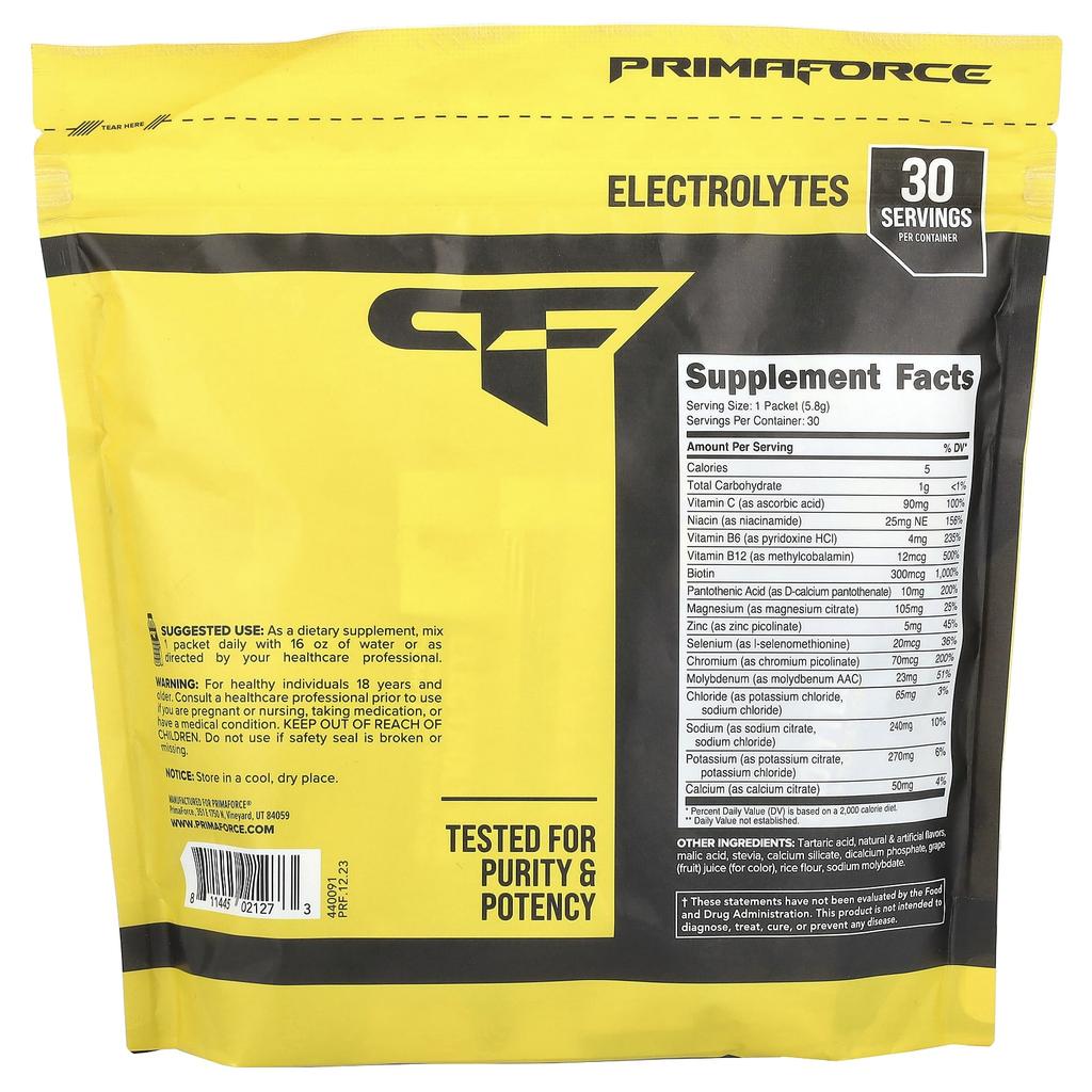 Primaforce Electrolytes, Advanced Moisture Complex, Grape, 30 Packets, 0.2 Oz (5.8 G) Each
