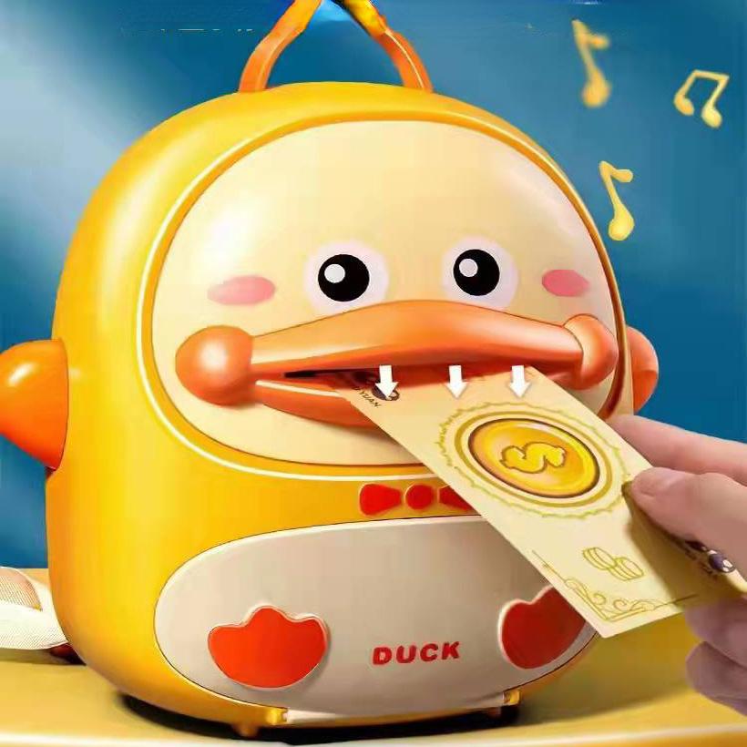 Fingerprint Password Unlock Deposit Machine Play House Puzzle Wealth Management Gift Toys Children Cute Duck Backpack Piggy Bank