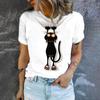 Women's Pure White T-Shirt Funny Cats Humor Pattern Printing T-Shirt Fashion Leisure T-Shirt Summer Short Sleeved T-Shirt
