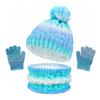 3Pcs/Set Kids Hat Scarf Gloves Set Rainbow Color Twist Texture Hat Thickened Plush Lining Neck Gaiter Knitted Gloves Set