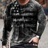 Retro Men's Broken Flag 3D Printed War Pattern T-shirt Long-sleeved Autumn Top T-shirt Oversized Loose Casual Outdoor Walking To
