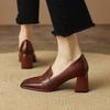 Retro Brown Thick Heel Single Shoes Women's High Heels Autumn New Women's Shoes Square Head Inner Leather Low-top Shoes