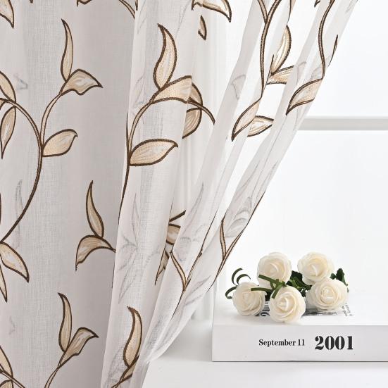Window Curtain Eye-catching Romantic Long Lasting Embroidery Sheer Curtain Semi Curtain Panels for Living Room