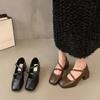 Fashion Mary Jane Shoes Women Thick Heel Shoes Elegant Classic Retro Square Toe Single Shoes Comfortable Soft Low Heel Women's Pumps