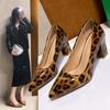 Large Size Pointed Head Light Mouth Thick Heel High Heel Single Shoes Women'S Fashion Leopard Print Fashion Shoes