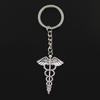 Fashion 30mm Key Ring Metal Key Chain Keychain Jewelry Antique Bronze Caduceus Medicine Symbol 49x30mm Pendant