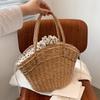 Summer Straw Bag Women Weave Handmade Handbag Drawstring Handle Bag Large Capacity Wave Point Tote Bag Shopping Bags ARI