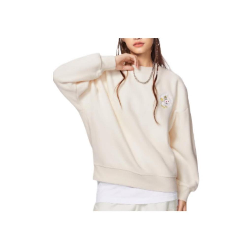 Li Ning Toy Story Series Logo Print Fleece Warm Loose Crew Neck Pullover Long Sleeve Sweatshirt Women Sweatshirt Off-White AWDSF36-2