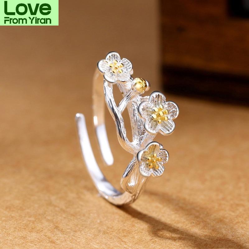 New Arrivals 925 Sterling Silver Rings For Women Girl Jewelry Gold Flower Rings Adjustable Open Finger Rings