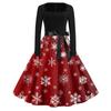 Women's Fashion Round Neck Casual Slim Christmas Printed Long Sleeve Dresses