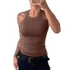 Women Vest Round Neck Sleeveless Elastic Slim Fit Tops Solid Color Sport Camisole