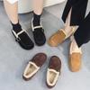 Leather Plush Shoes for Women's Winter 2025 New Popular Thickened Warm One-pedal Flat-bottomed Beanie Cotton Shoes for Women