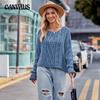 Autumn and Winter Women's Sweater Solid Color Round Neck Twisted Knit Loose Pullover Sweater