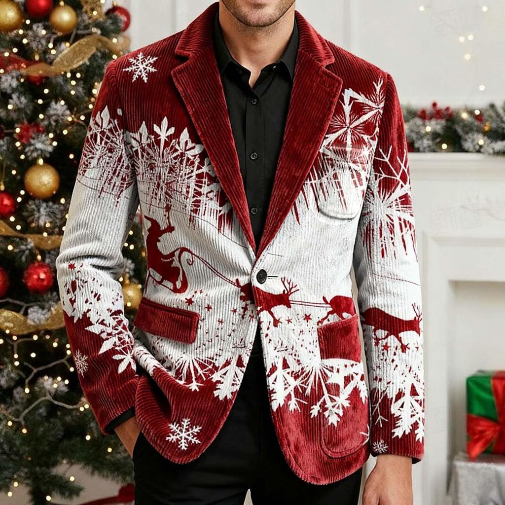 Men's Printing Corduroy Warm Pocket Suit Jacket Cardigan Men's Casual Suit