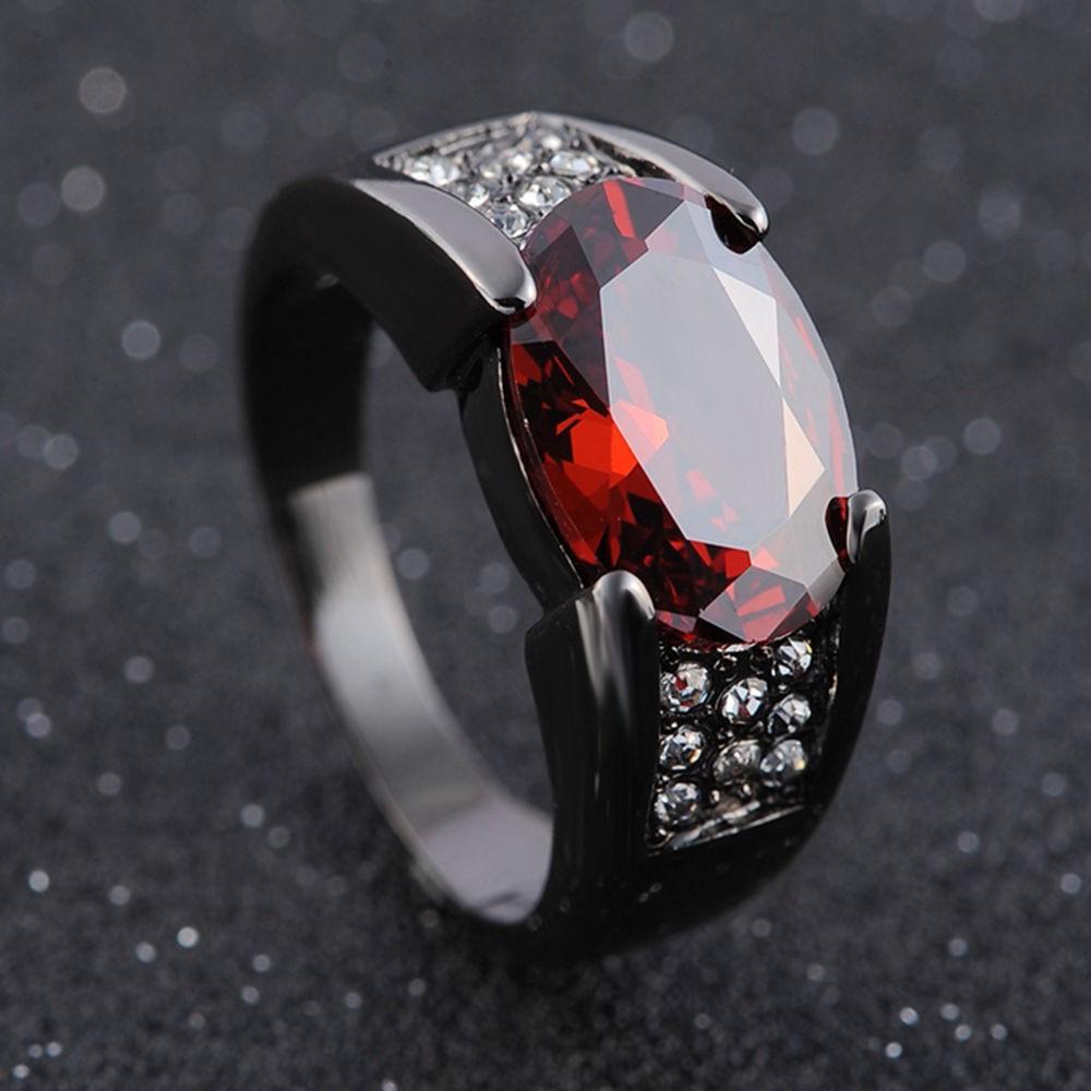 Ruby-Inlaid Black Gunmetal & Gold-Plated Rings for Men and Women - Perfect for Parties & Weddings.