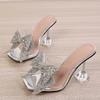 Fashion 2025 New Transparent Slippers For Women Fashion Silver Crystal Bowknot High Heels Female Mules Slides Summer Sandals Shoes