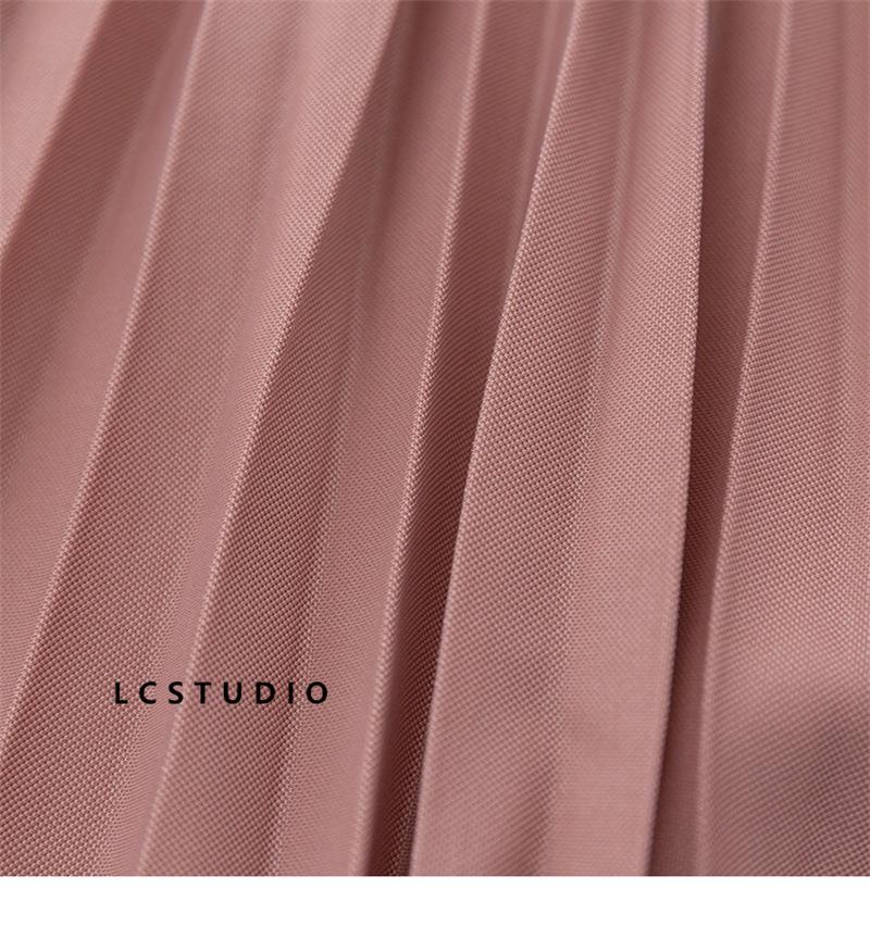 Qooth Elegant A Line Pleated Skirt Spring Summer Long Skirt Women Casual High Waisted Maxi Skirts JM0001